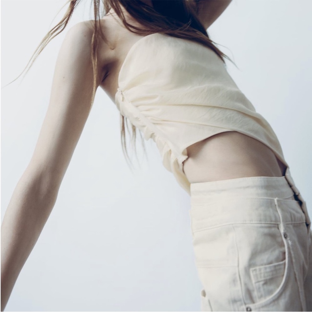 ZARA DRAPED OVERLAY TOP BEIGE - Picture 4 of 9